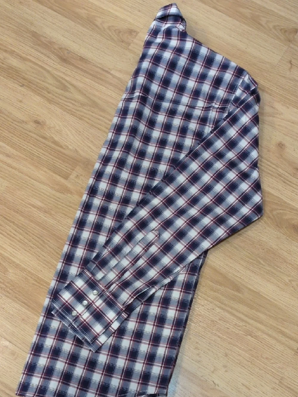 Wrangler Navy, Red and White Plaid Button-Down Shirt - Picture 9 of 9